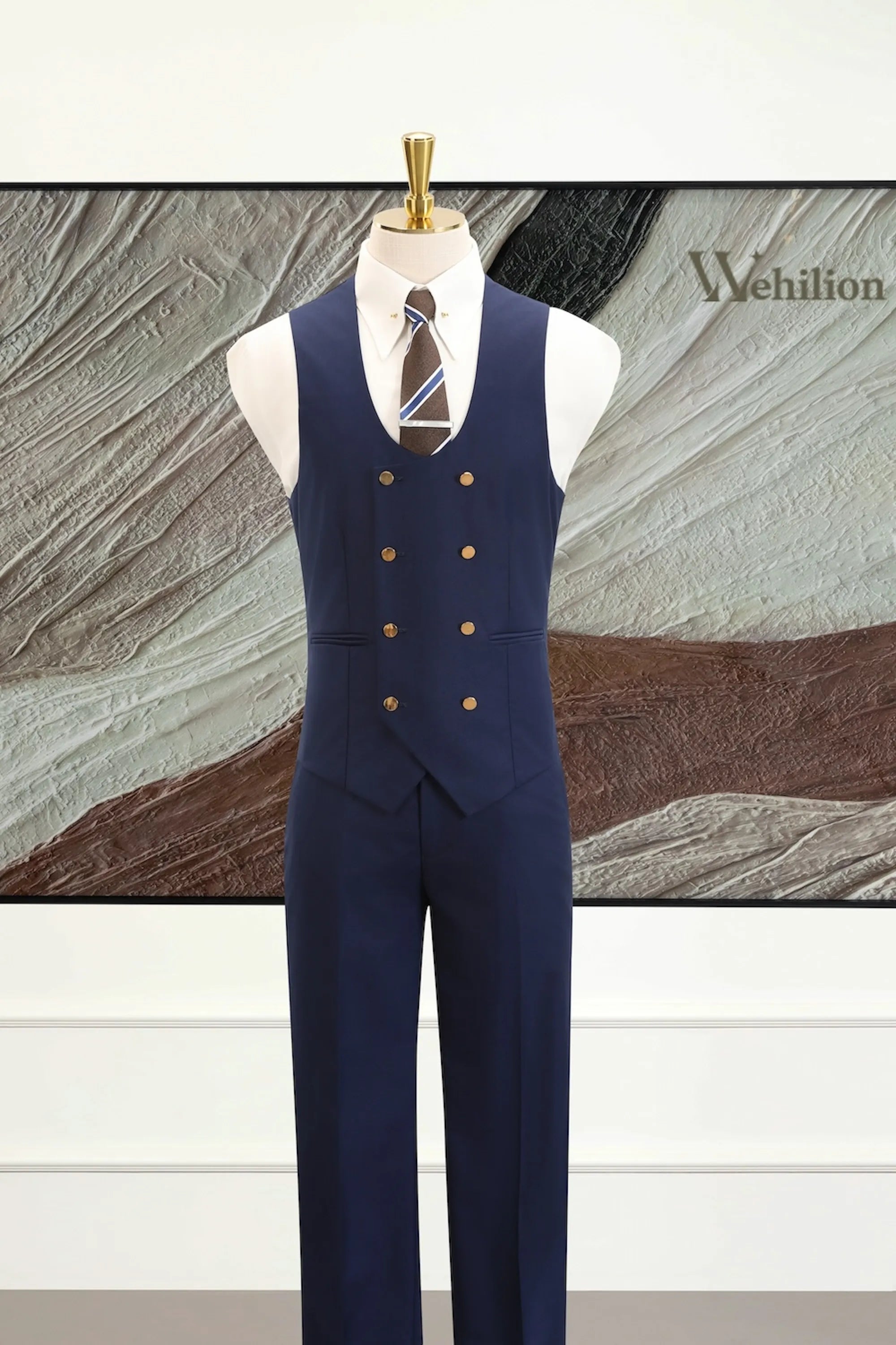 Men's Navy Blue Modern 3 Piece Suits