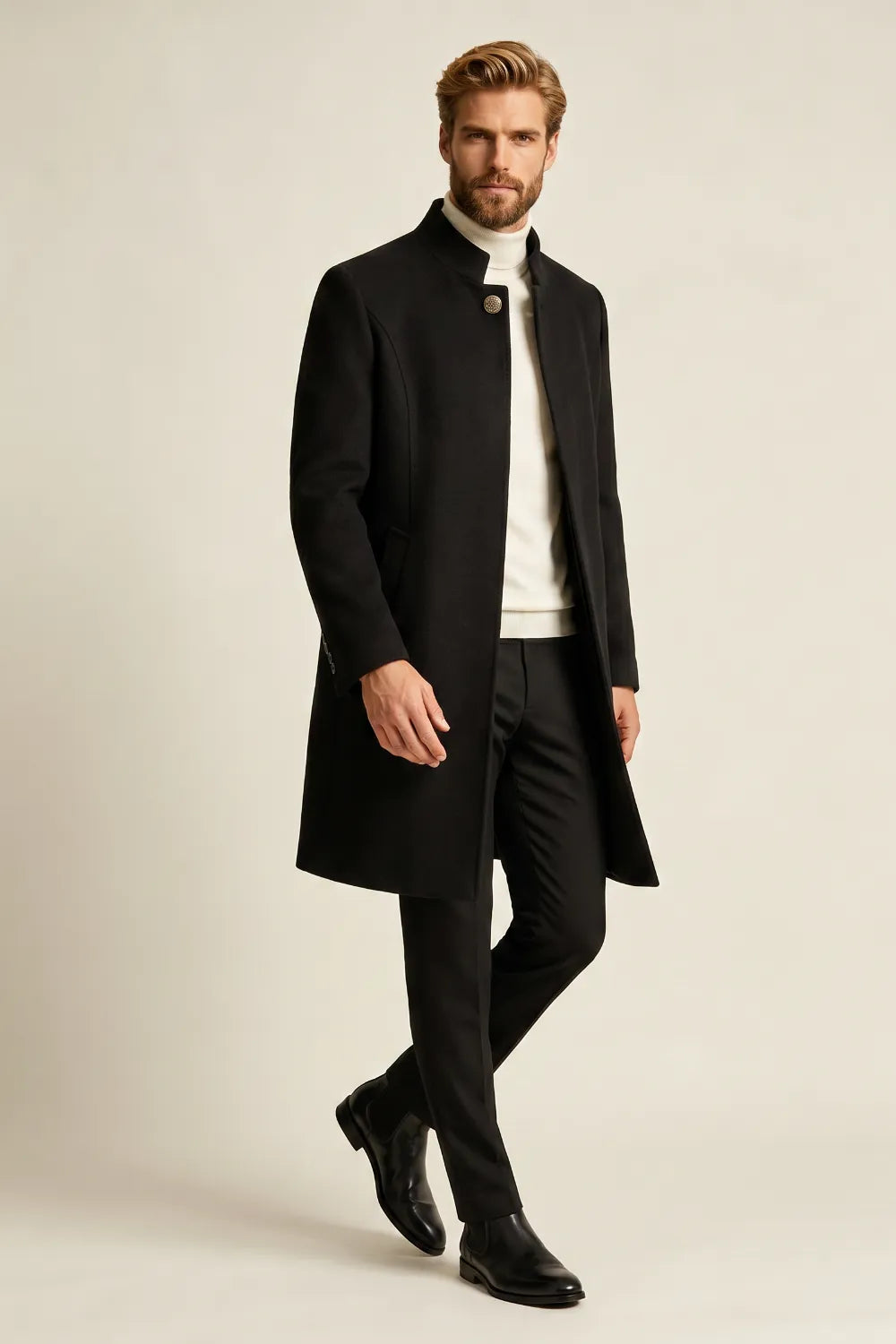 Men's Refined Stand-Collar Long Coat