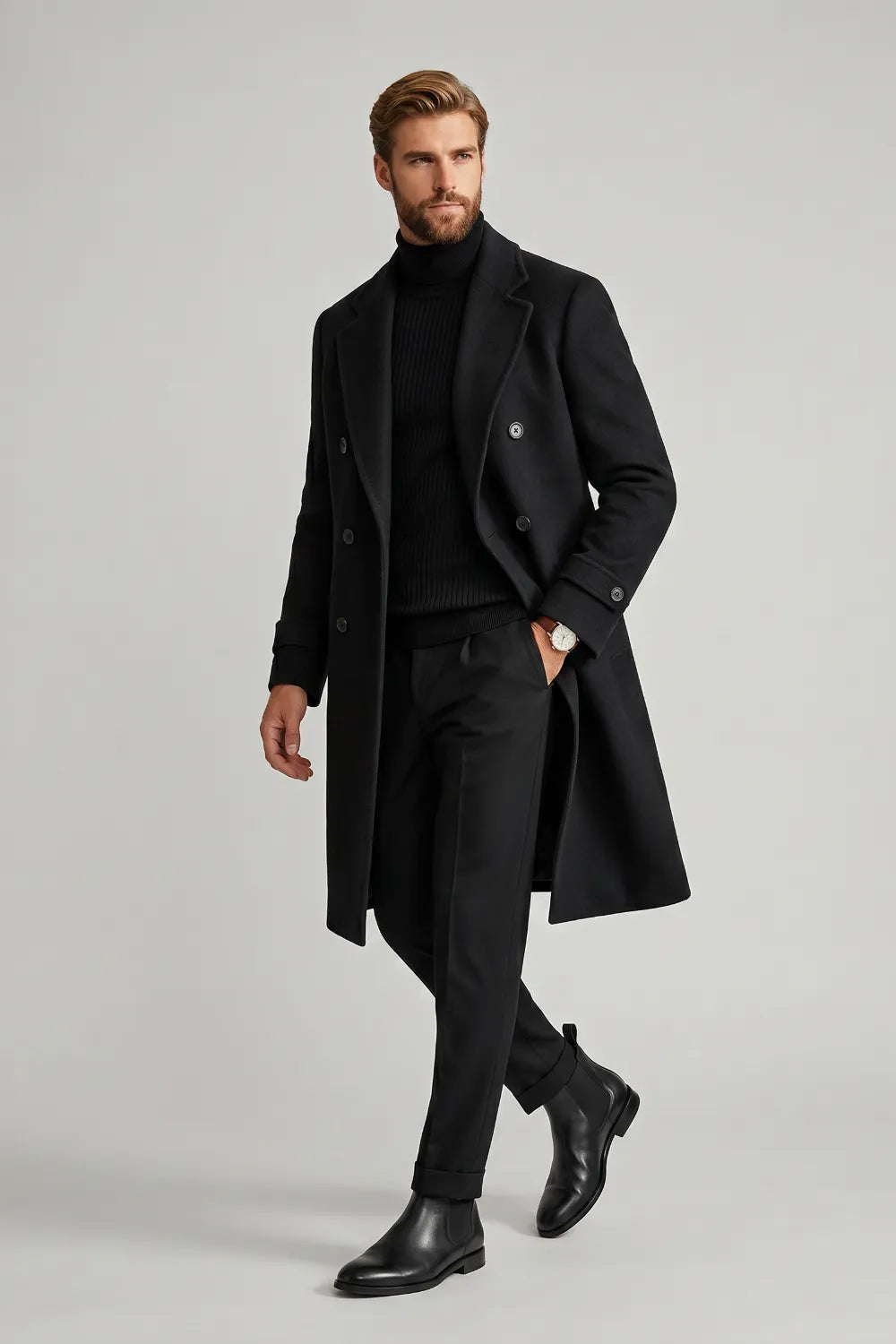 Men's Minimalist Black Winter Coat