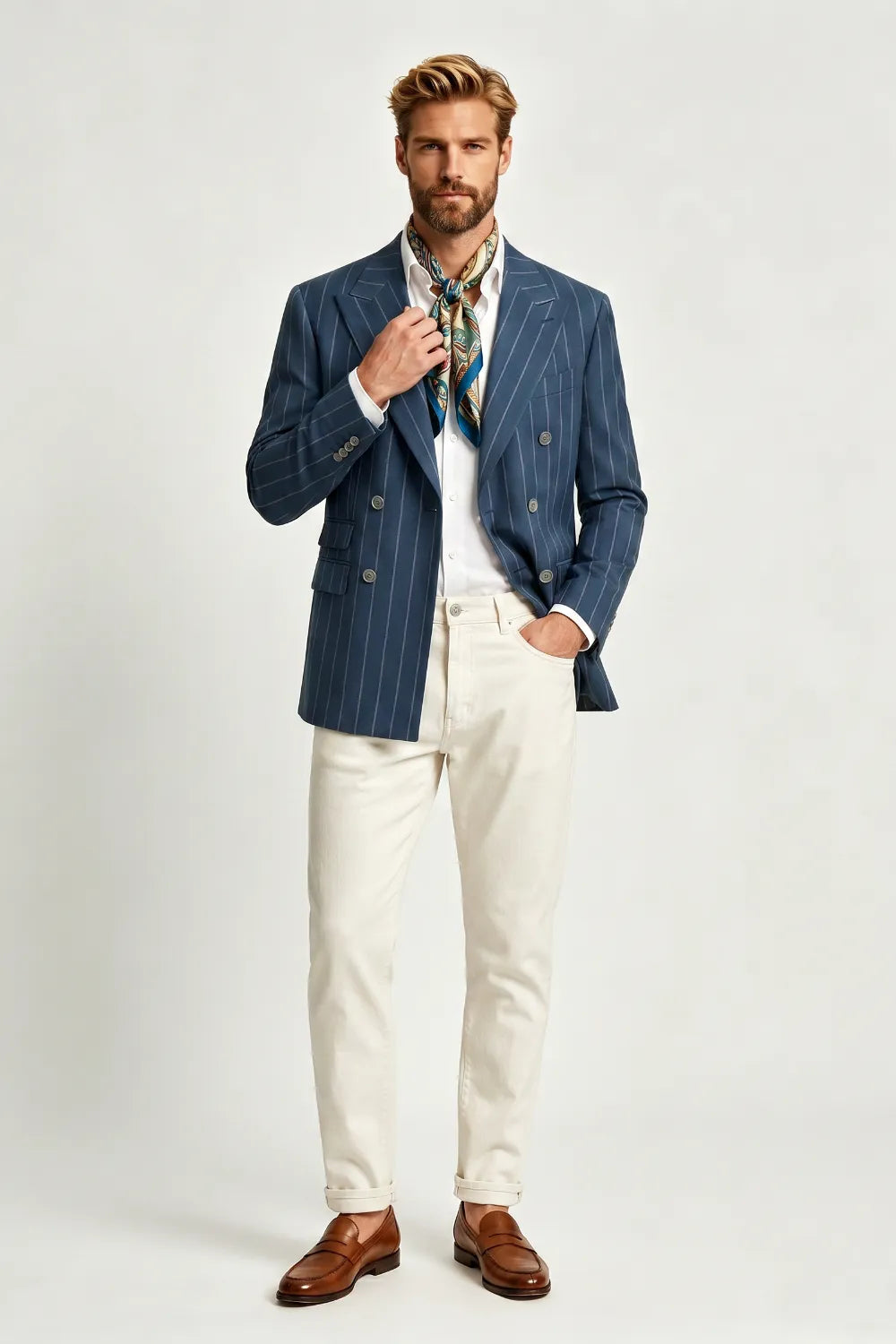 Men's Modern Blue Pinstripe 2 Piece Suit