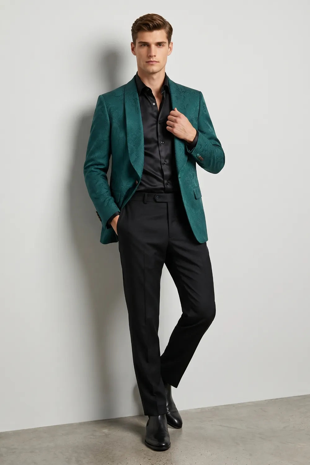 Men's Emerald Green Jacquard Shawl Lapel 2-Piece Suit