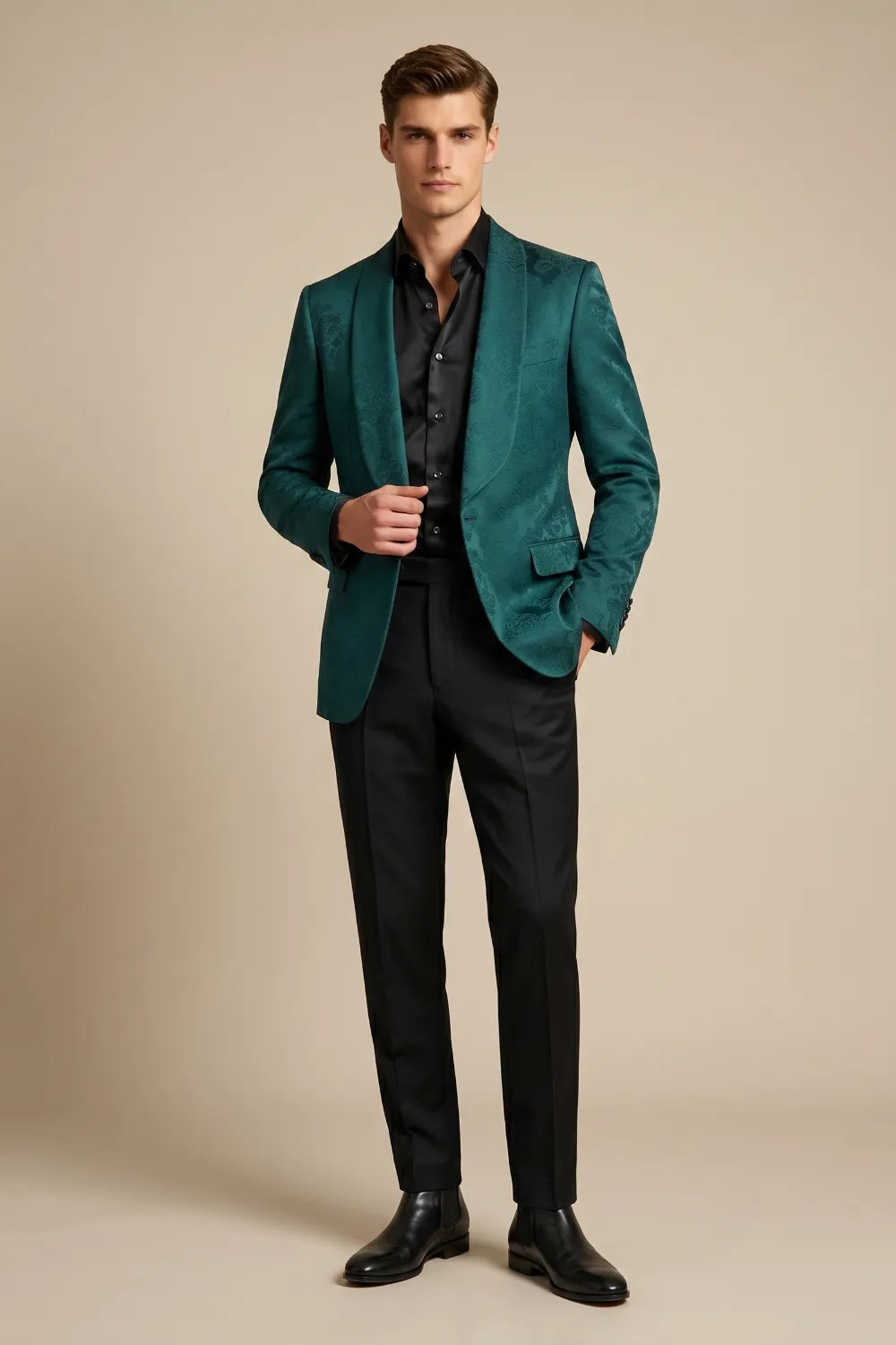 Men's Emerald Green Jacquard Shawl Lapel 2-Piece Suit | Wehilion Men's Emerald Green Jacquard Shawl Lapel 2-Piece Suit | Wehilion