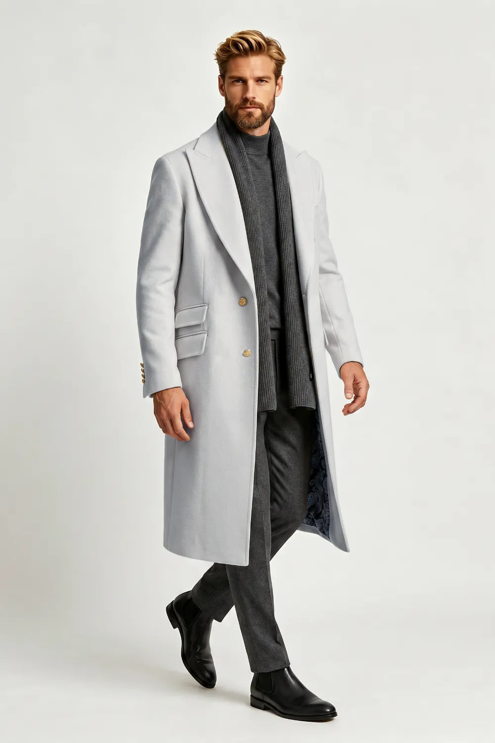 Men's Grey Single-Breasted Longline Coat