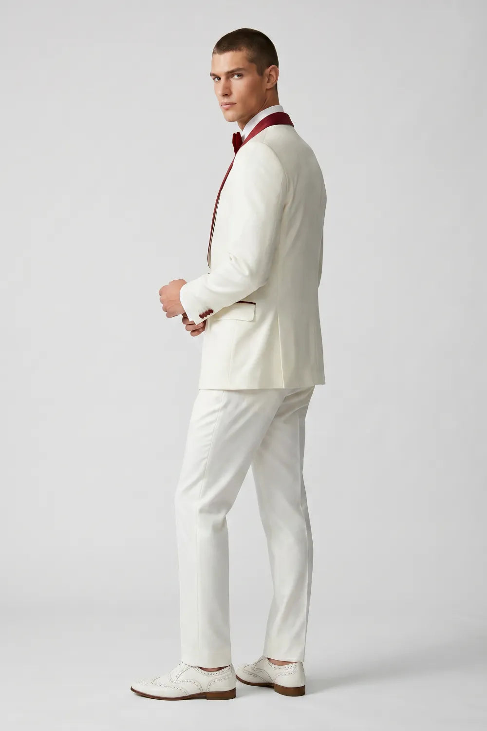 Men's White And Red Double Breasted Shawl Lapel Tuxedo