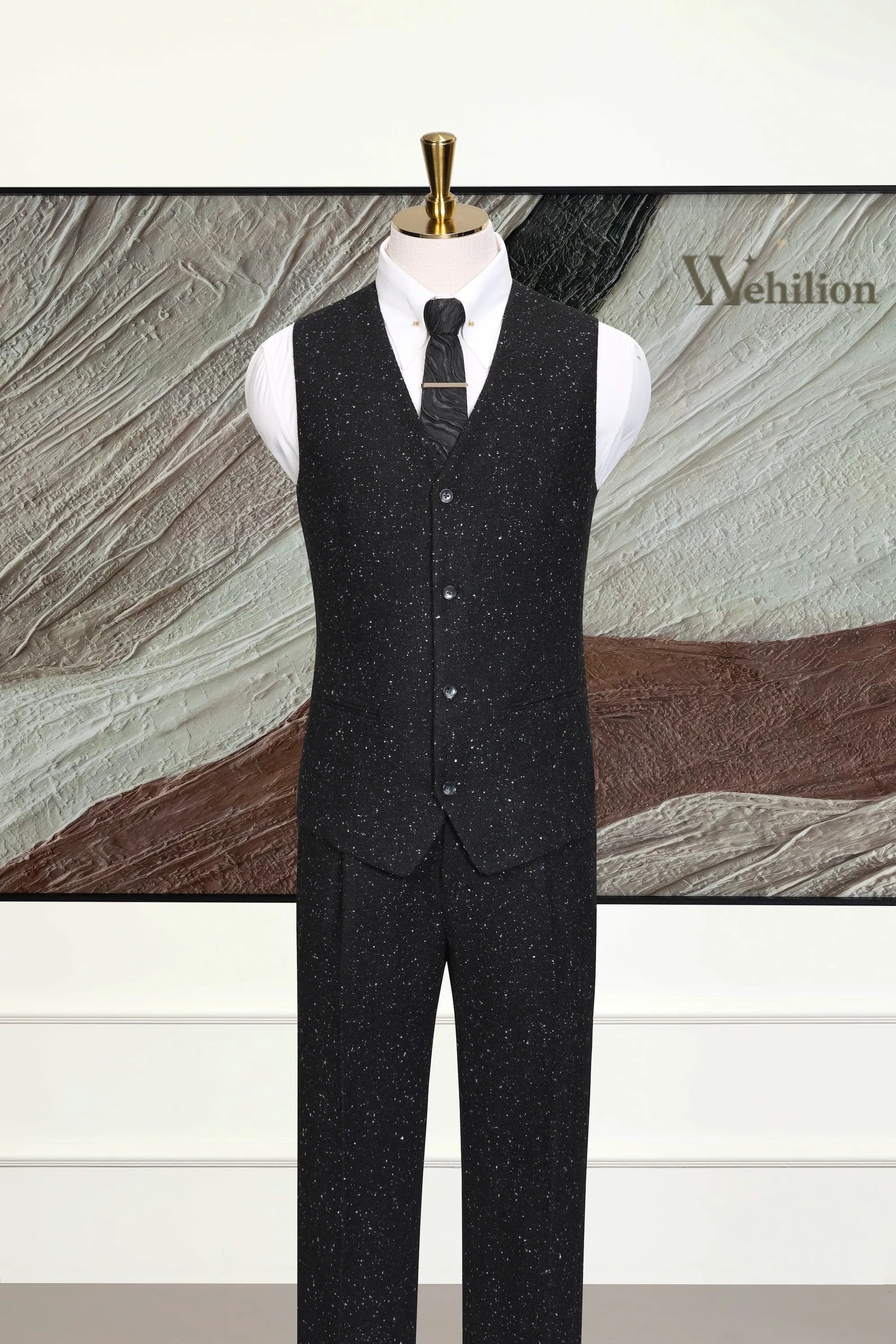 Men's Elegant Black Sparkle 3 Piece Suits