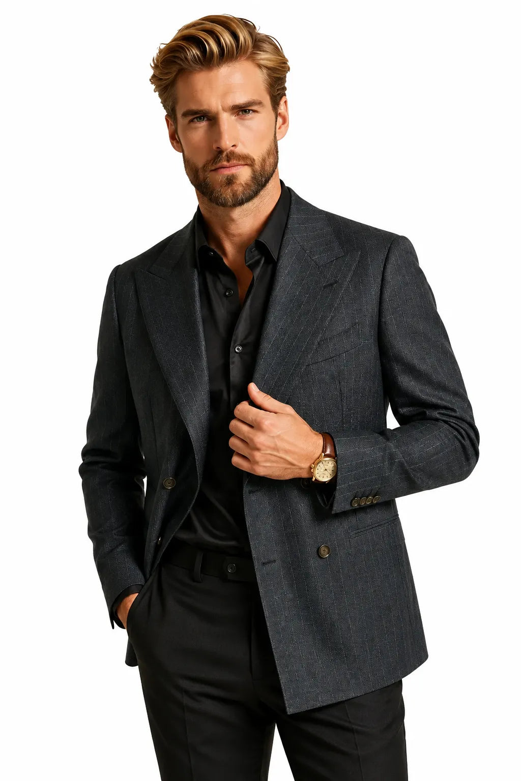 Men's Charcoal Double Breasted 2 Piece Suit