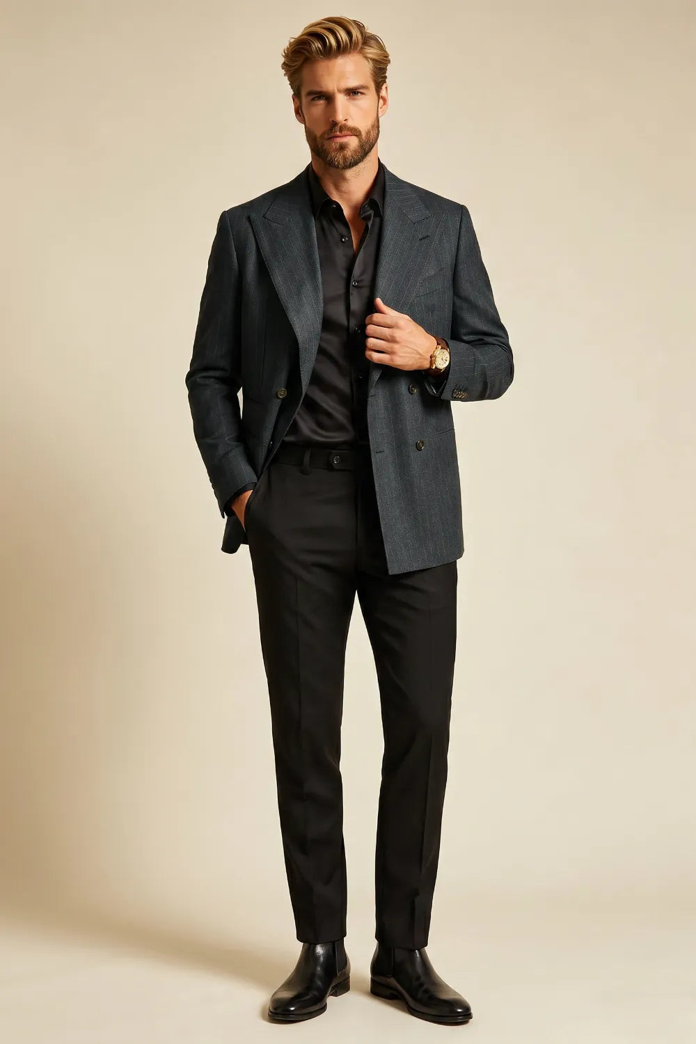 Men's Charcoal Double Breasted 2 Piece Suit