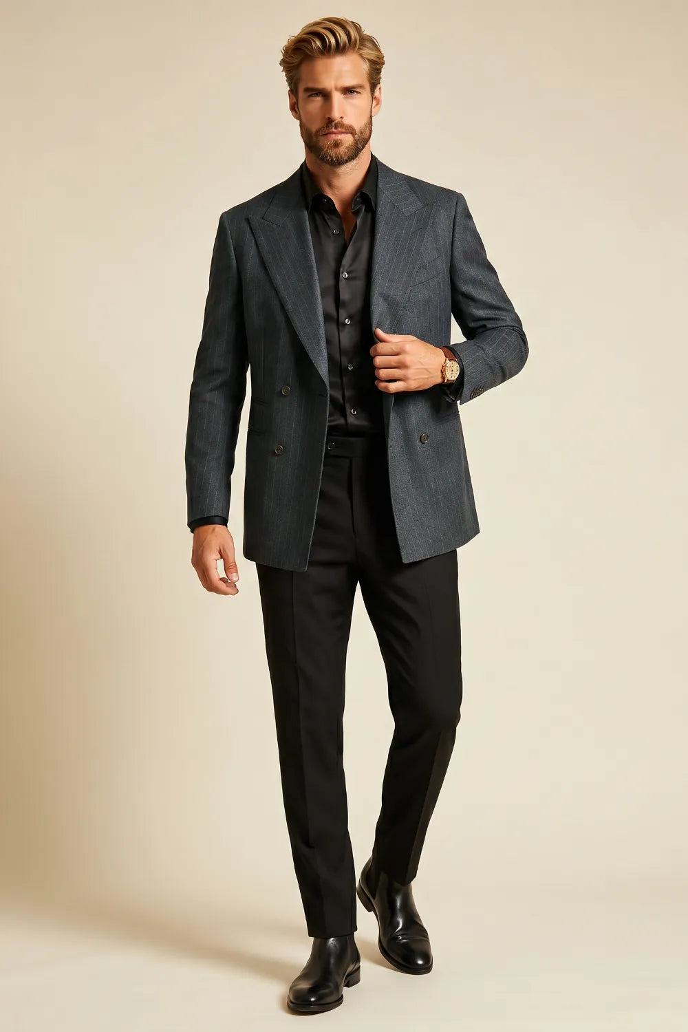 Men's Charcoal Double Breasted 2 Piece Suit
