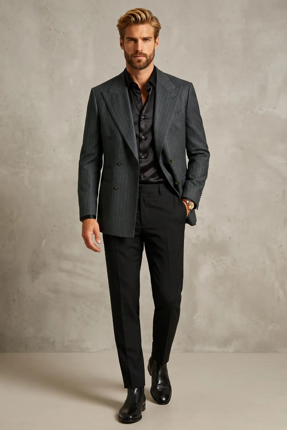 Men's Charcoal Double Breasted 2 Piece Suit