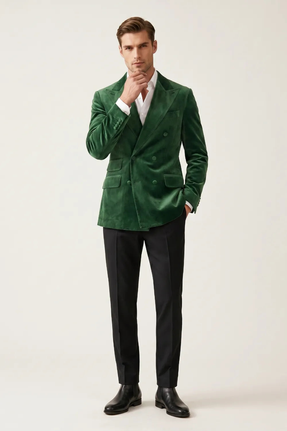 Men's Emerald Green Velvet Double Breasted 2-Piece Suit