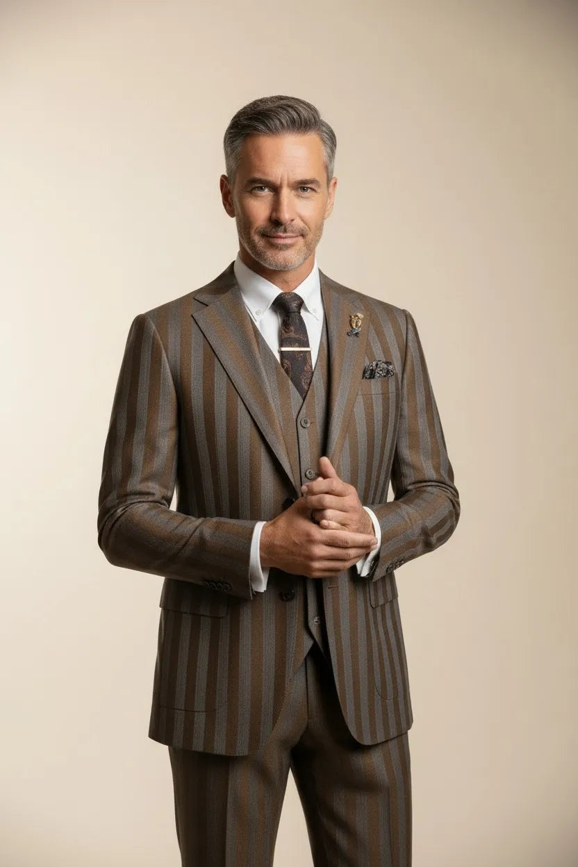 Men's Modern Wide-Stripe 3 Piece Suits