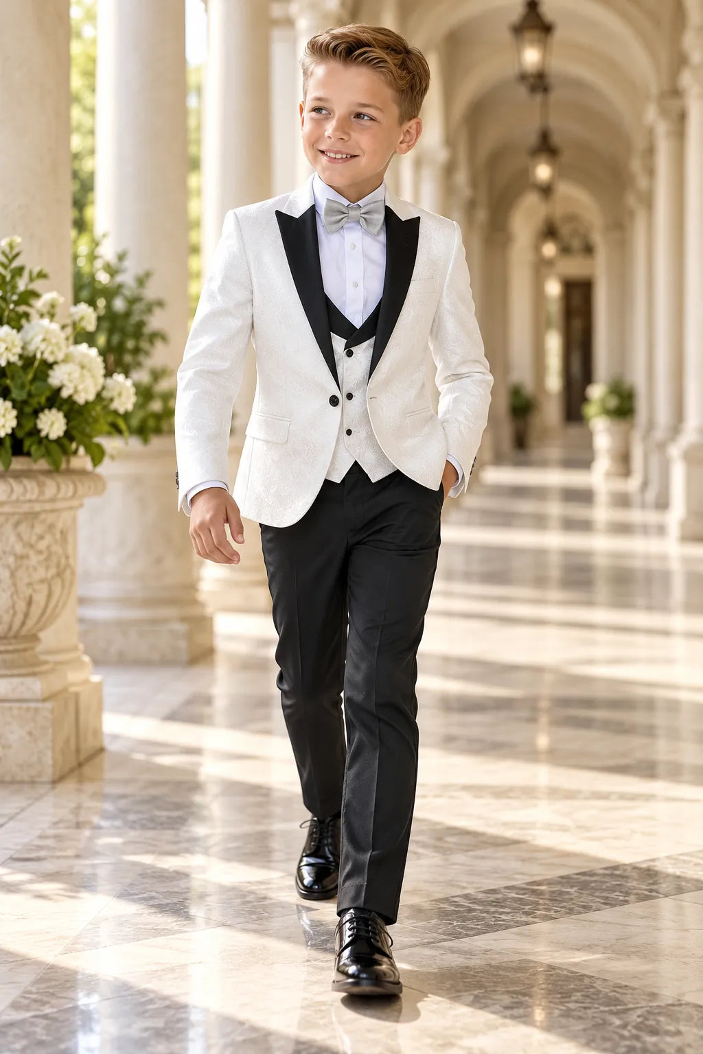 Boys Jacquard 3 Piece Tuxedo Suit