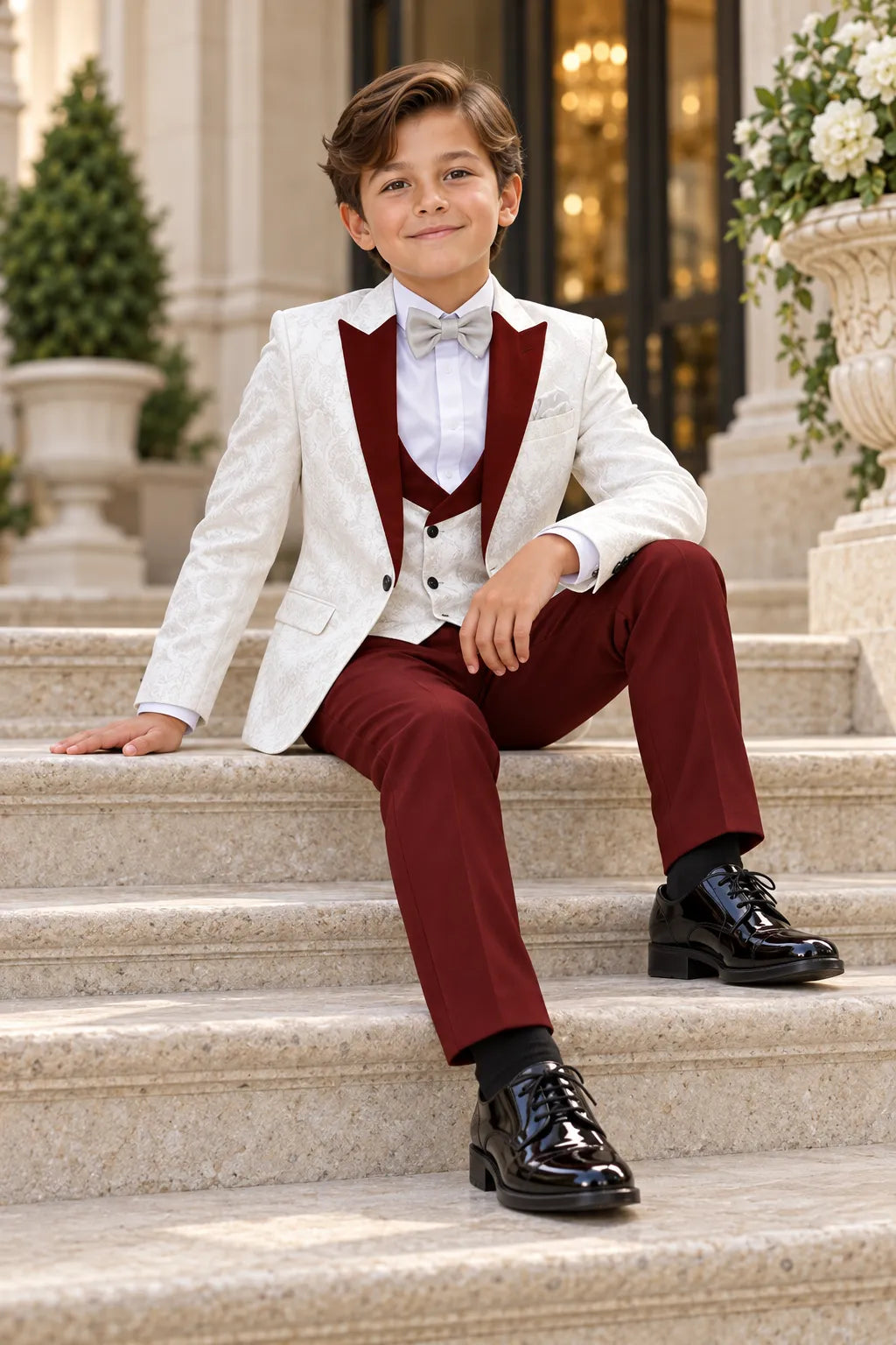 Boys Jacquard 3 Piece Tuxedo Suit