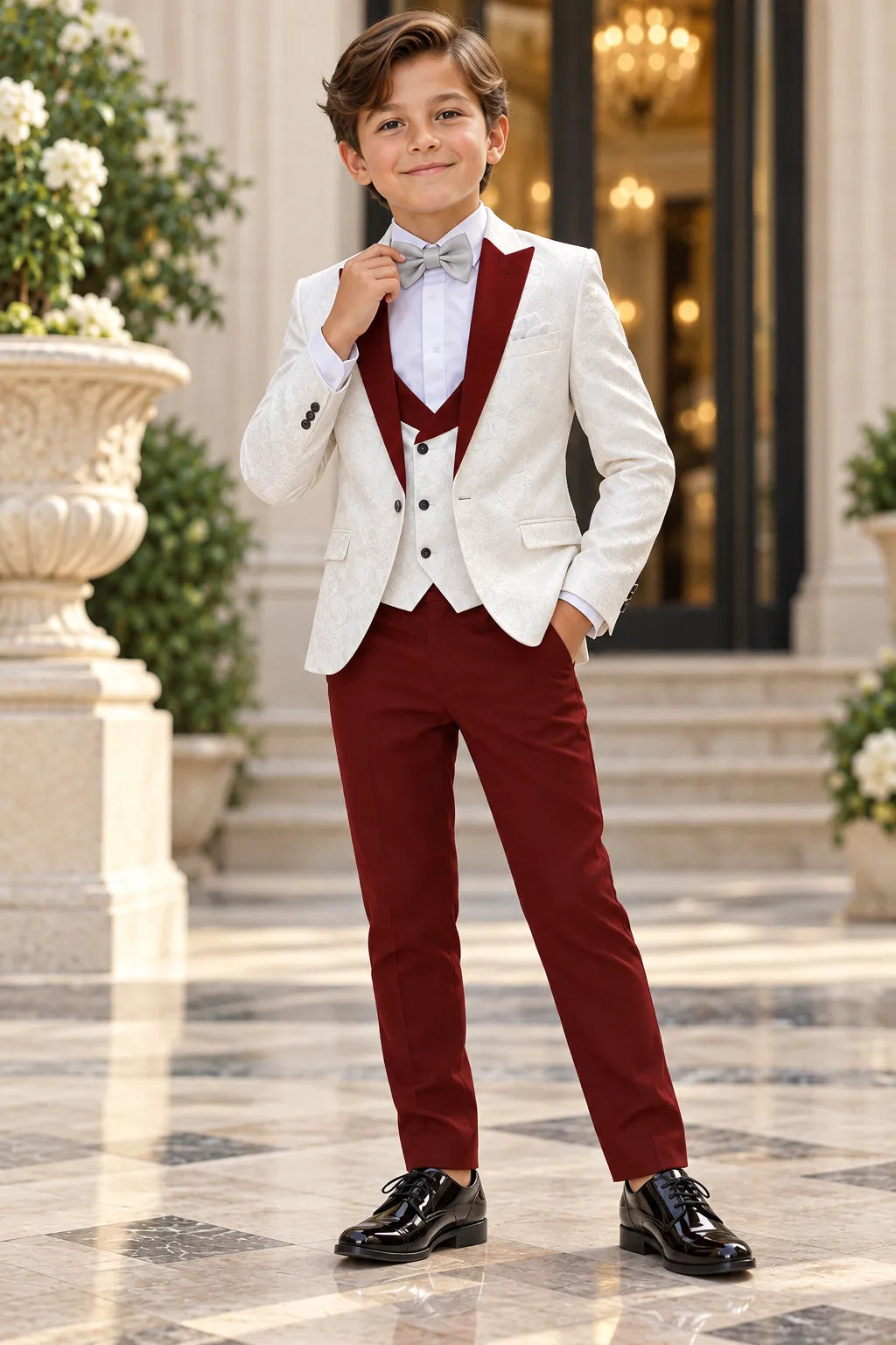 Boys Jacquard 3 Piece Tuxedo Suit