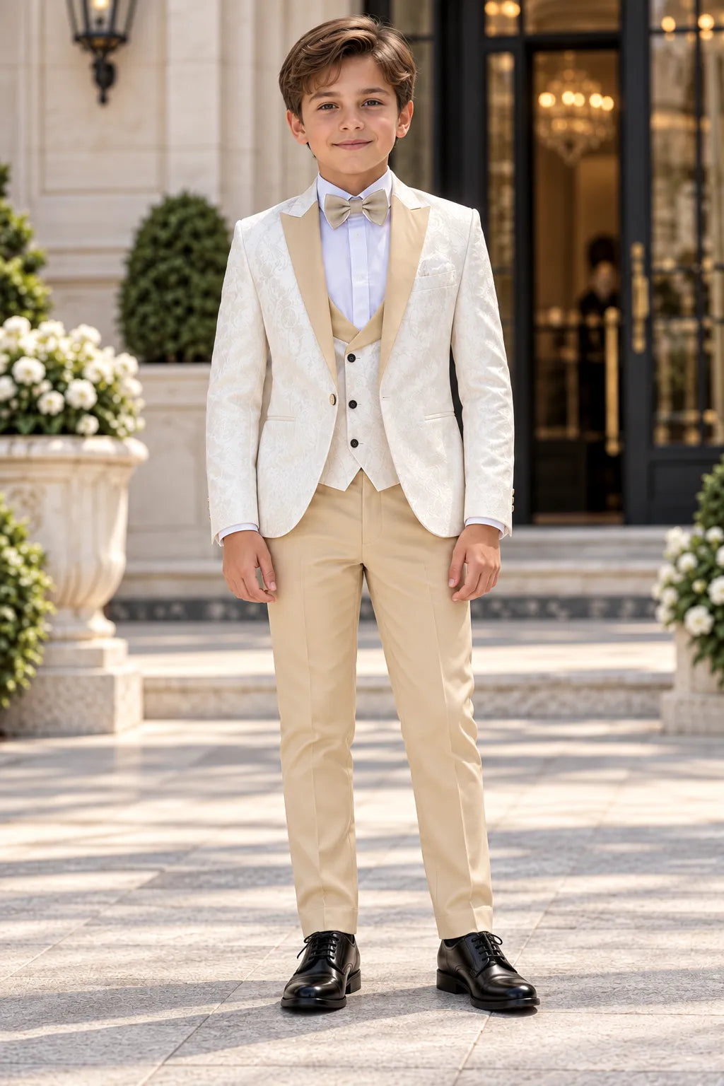 Boys Jacquard 3 Piece Tuxedo Suit