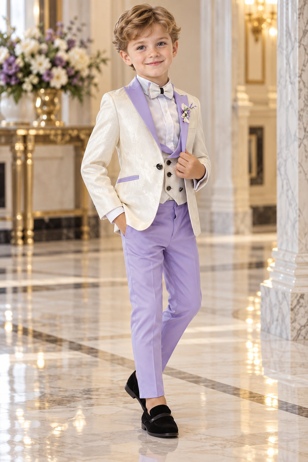 Boys Jacquard 3 Piece Tuxedo Suit