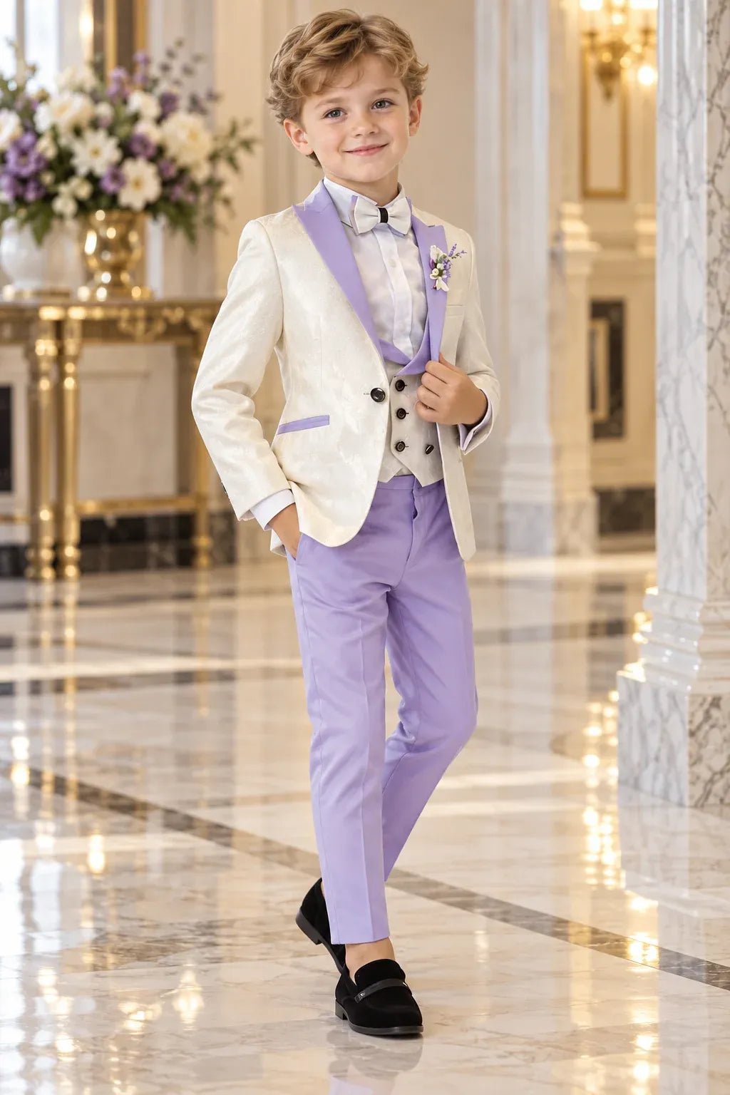 Boys Jacquard 3 Piece Tuxedo Suit