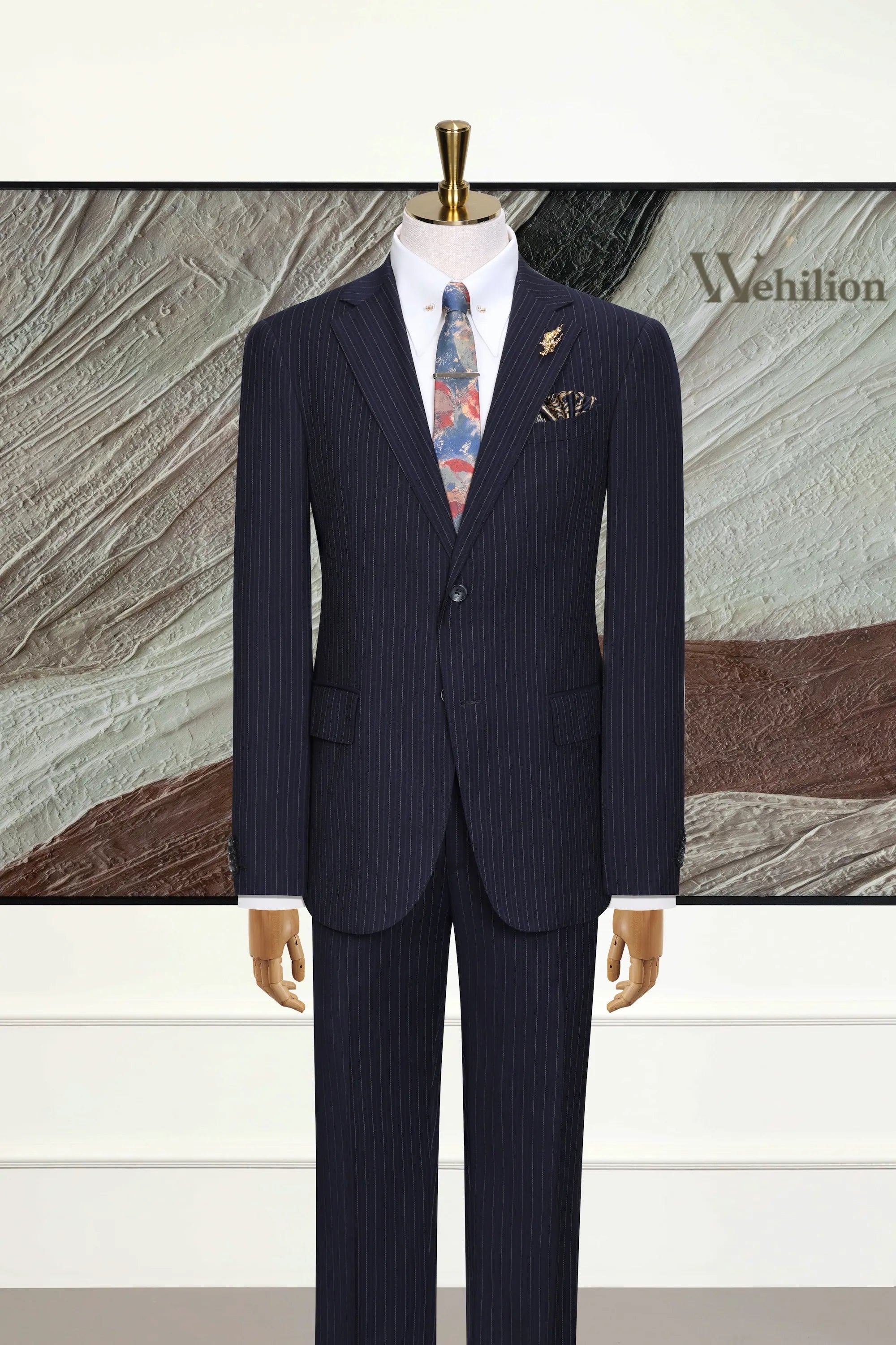 Men's Navy Business Stripe 3 Piece Suits