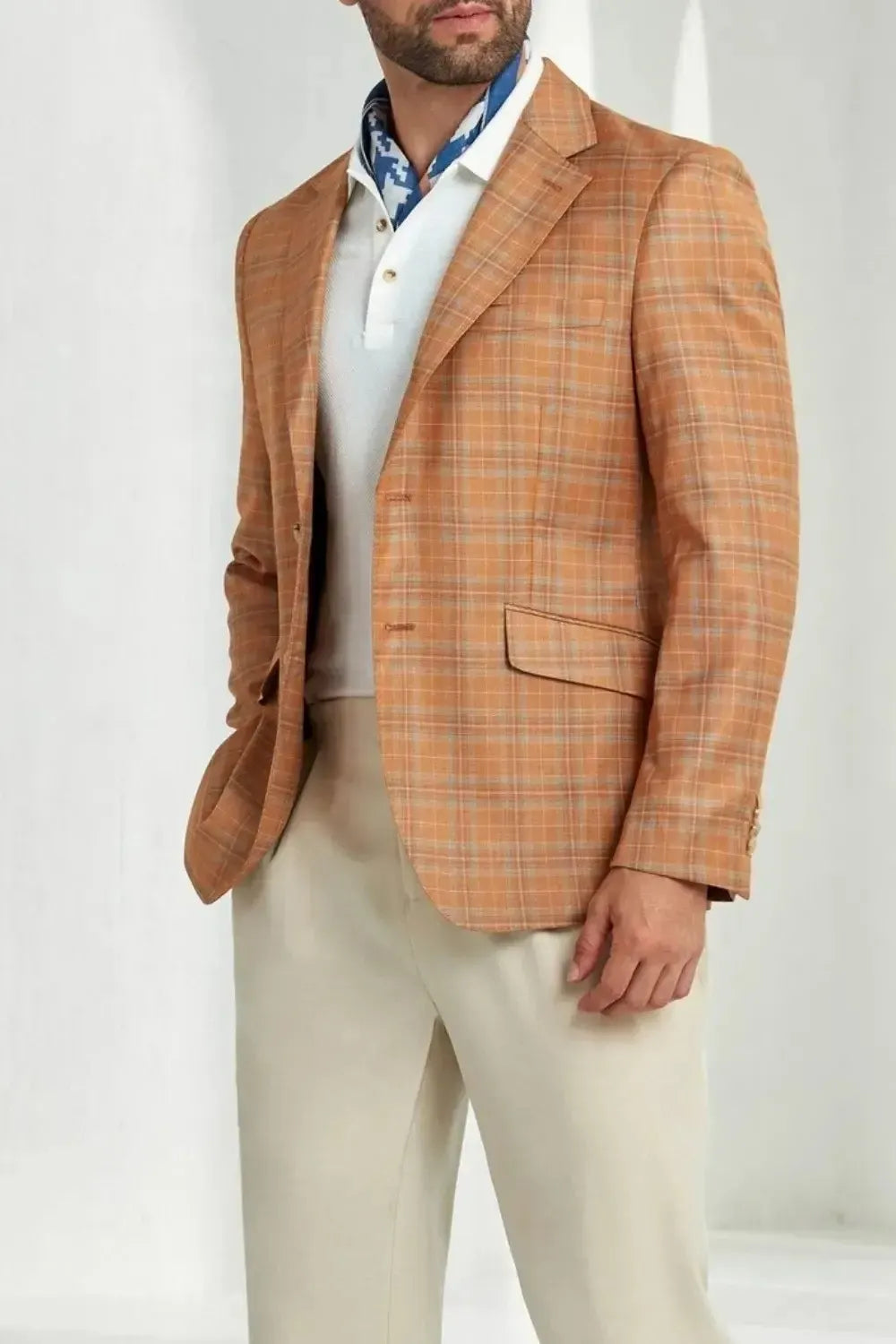 Men's Orange Slim Fit Plaid Blazer