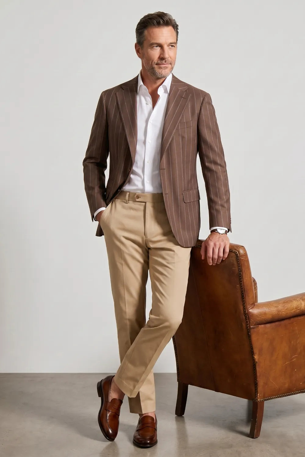 Men's Brown Pinstripe Notch Lapel Blazer
