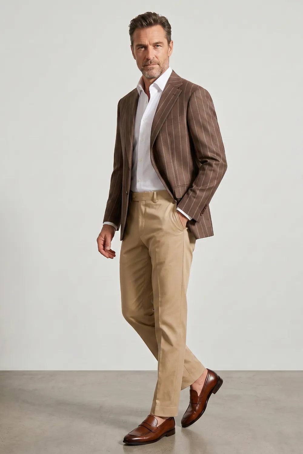 Men's Brown Pinstripe Notch Lapel Blazer