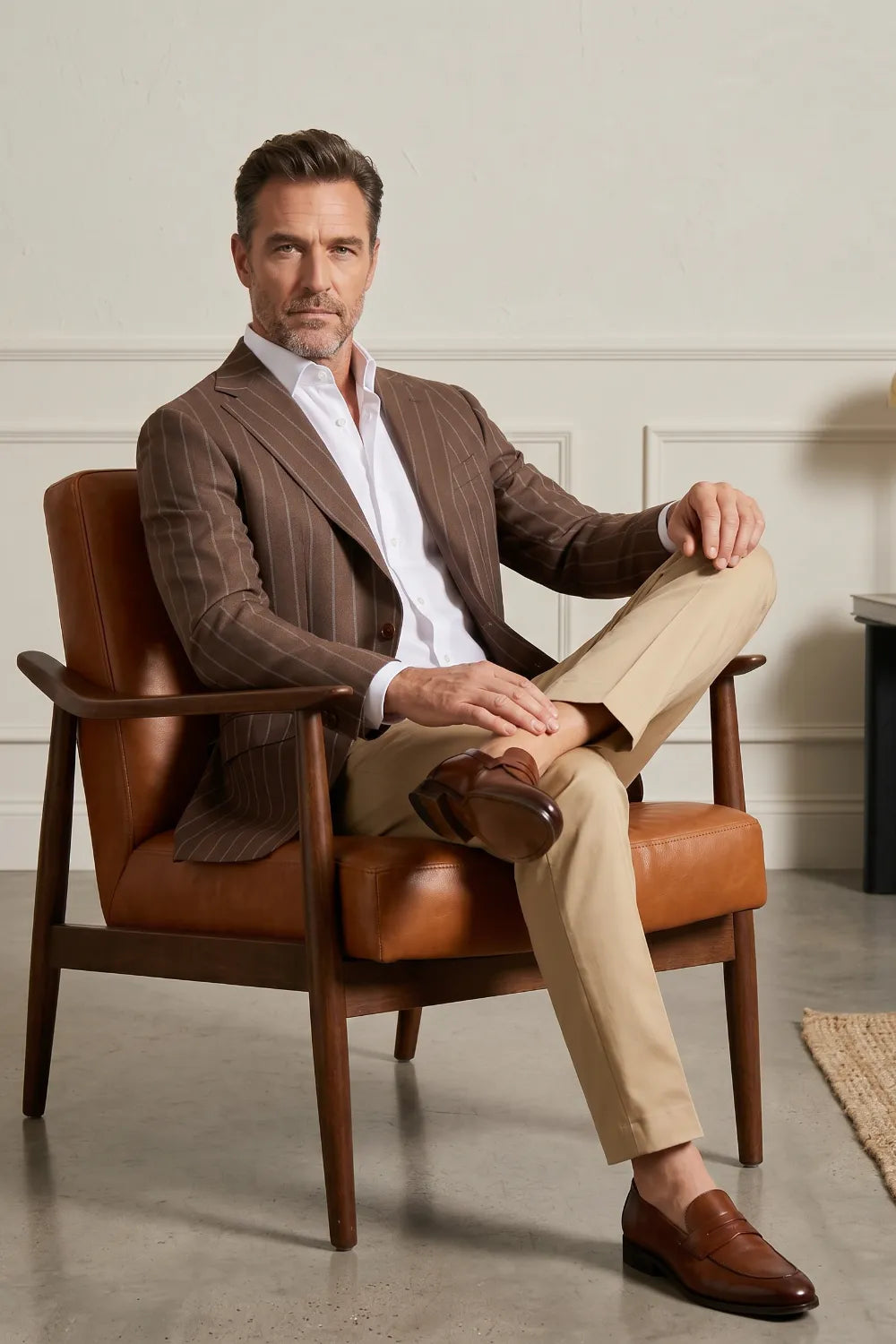 Men's Brown Pinstripe Notch Lapel Blazer