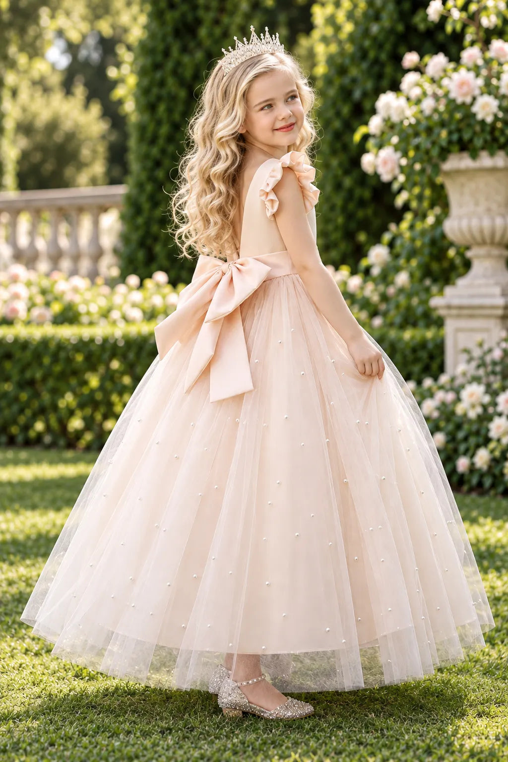 Pearl Blush Tulle Flower Girl Dress