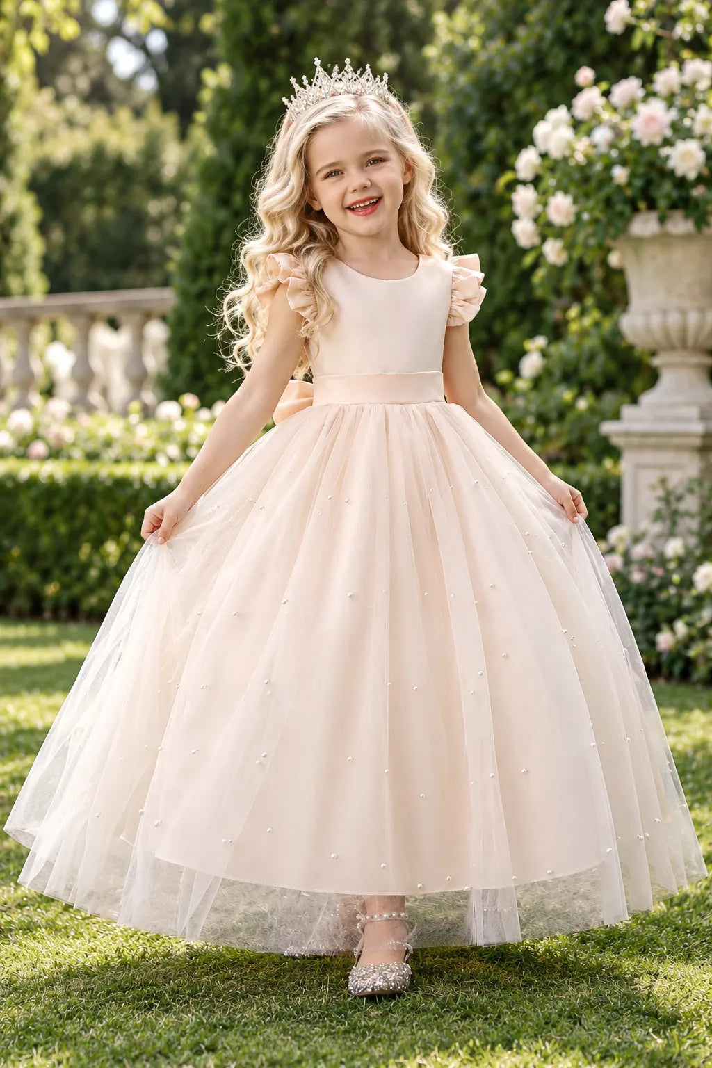 Pearl Blush Tulle Flower Girl Dress