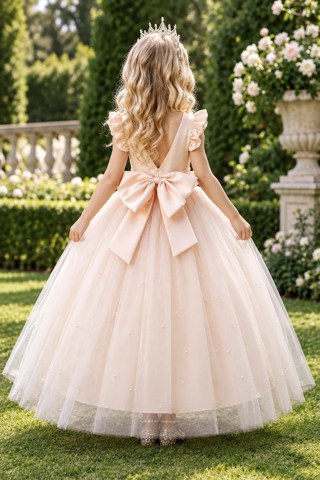 Pearl Blush Tulle Flower Girl Dress