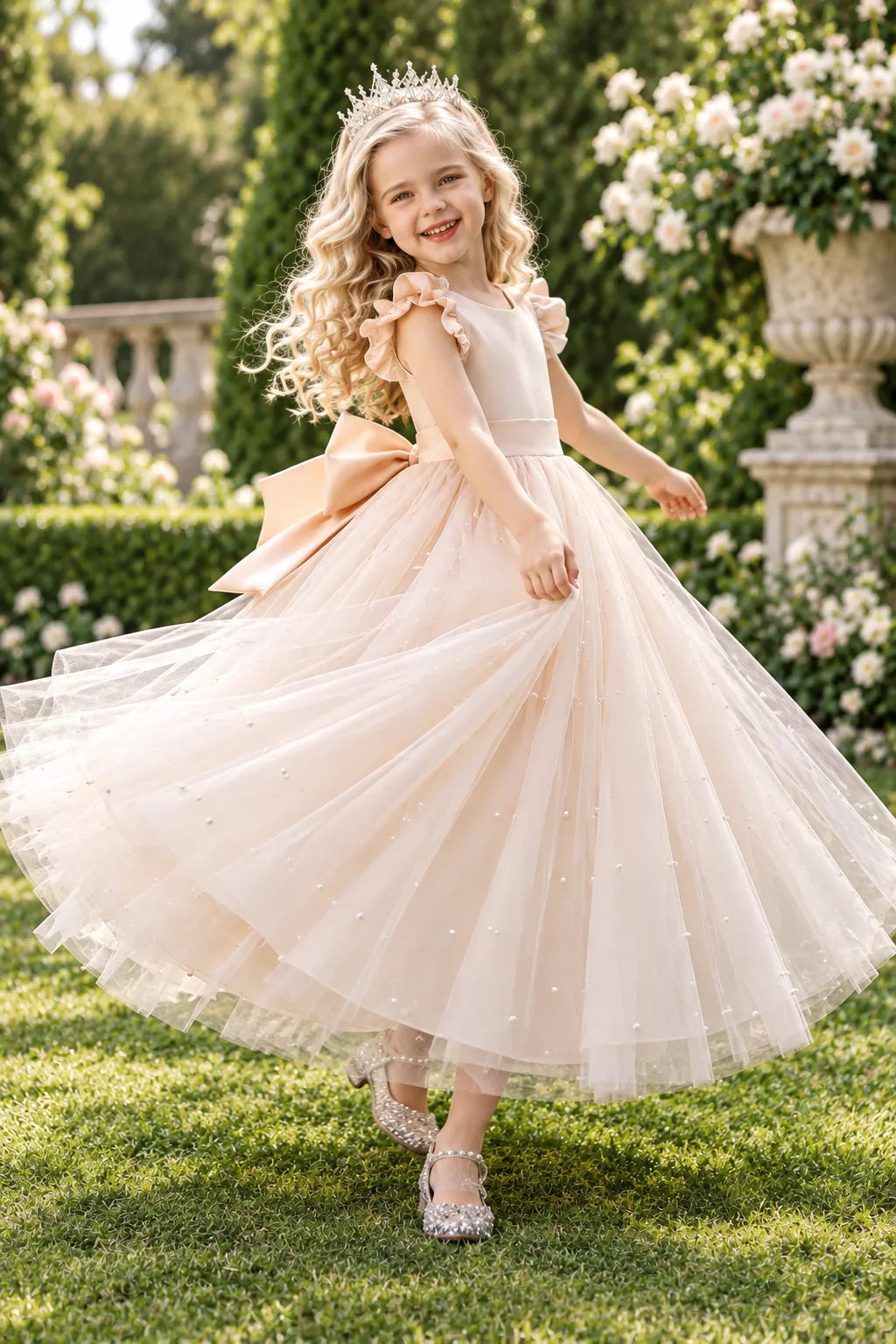 Pearl Blush Tulle Flower Girl Dress
