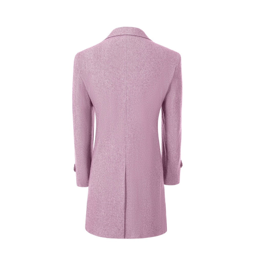 Pink back view of long coat for men – tailored winter style