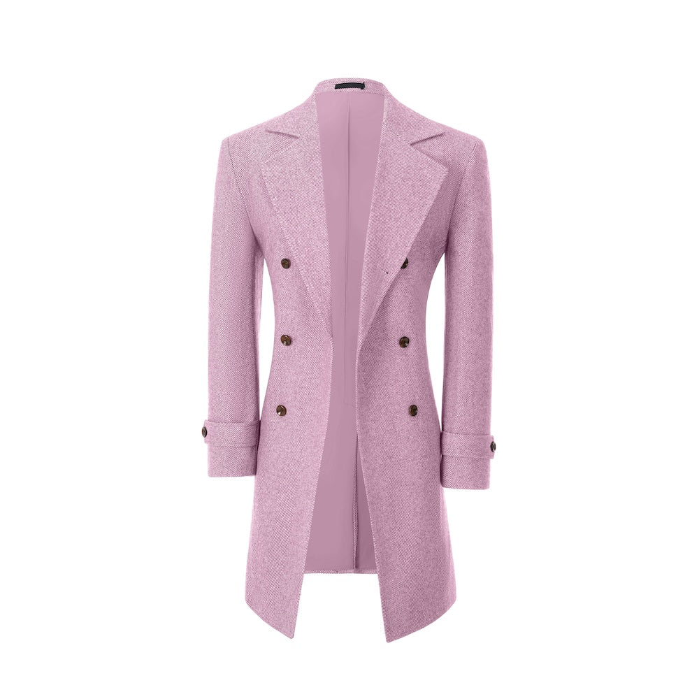 Pink winter overcoat for men – open front wool design