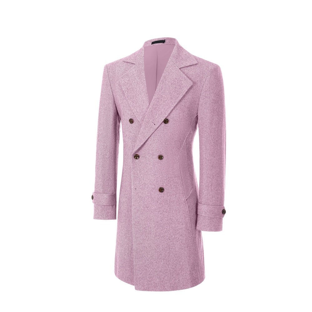 Pink double-breasted outdoor coat for men – angled side view