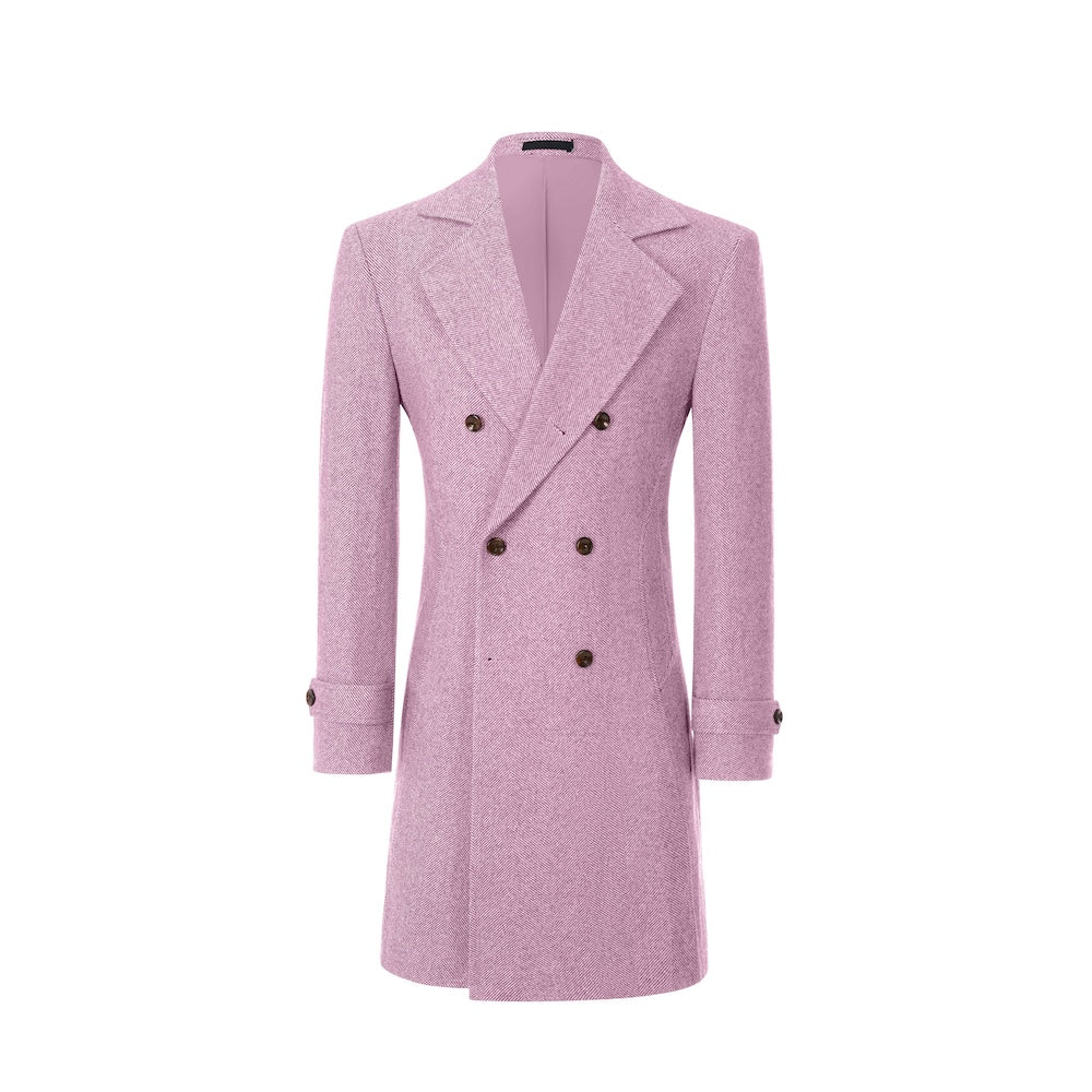 Pink long winter coat for men – double-breasted front view