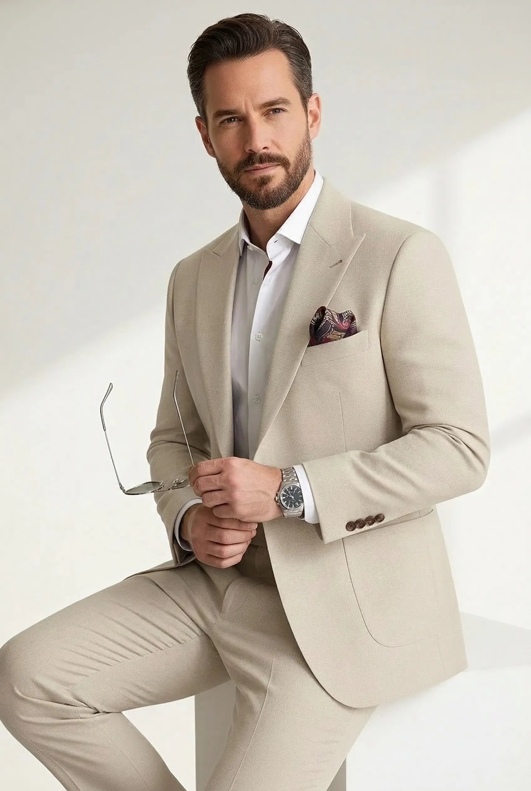 Abiti da uomo casual in lino due pezzi - Tessuto migliorato