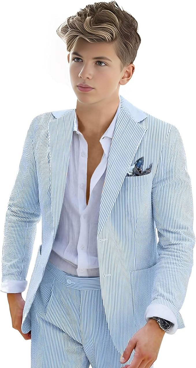 Boys Seersucker Tuxedo 2 Piece Suit