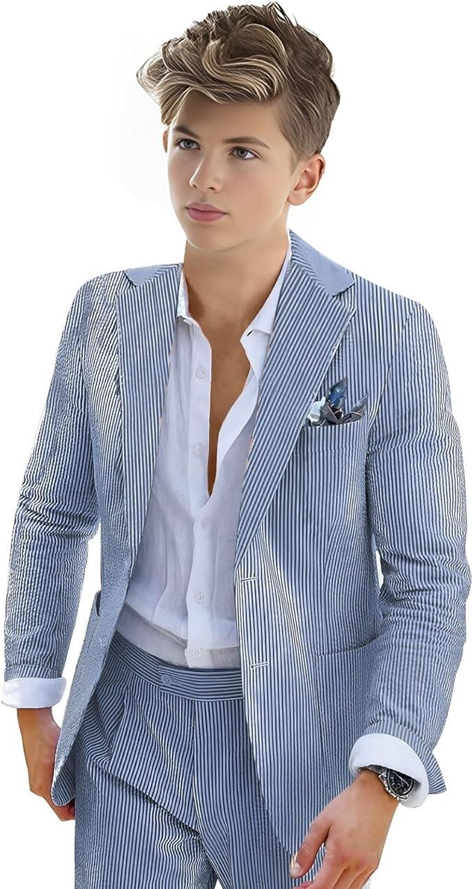 Boys Seersucker Tuxedo 2 Piece Suit