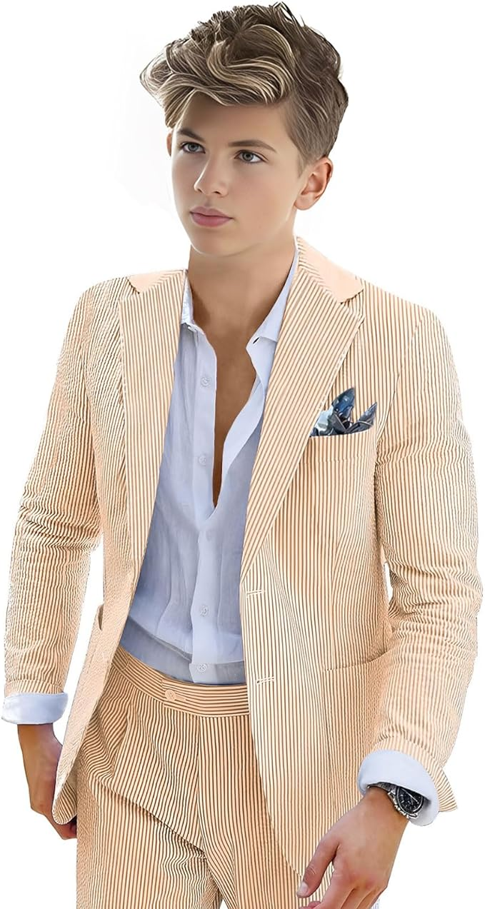 Boys Seersucker Tuxedo 2 Piece Suit