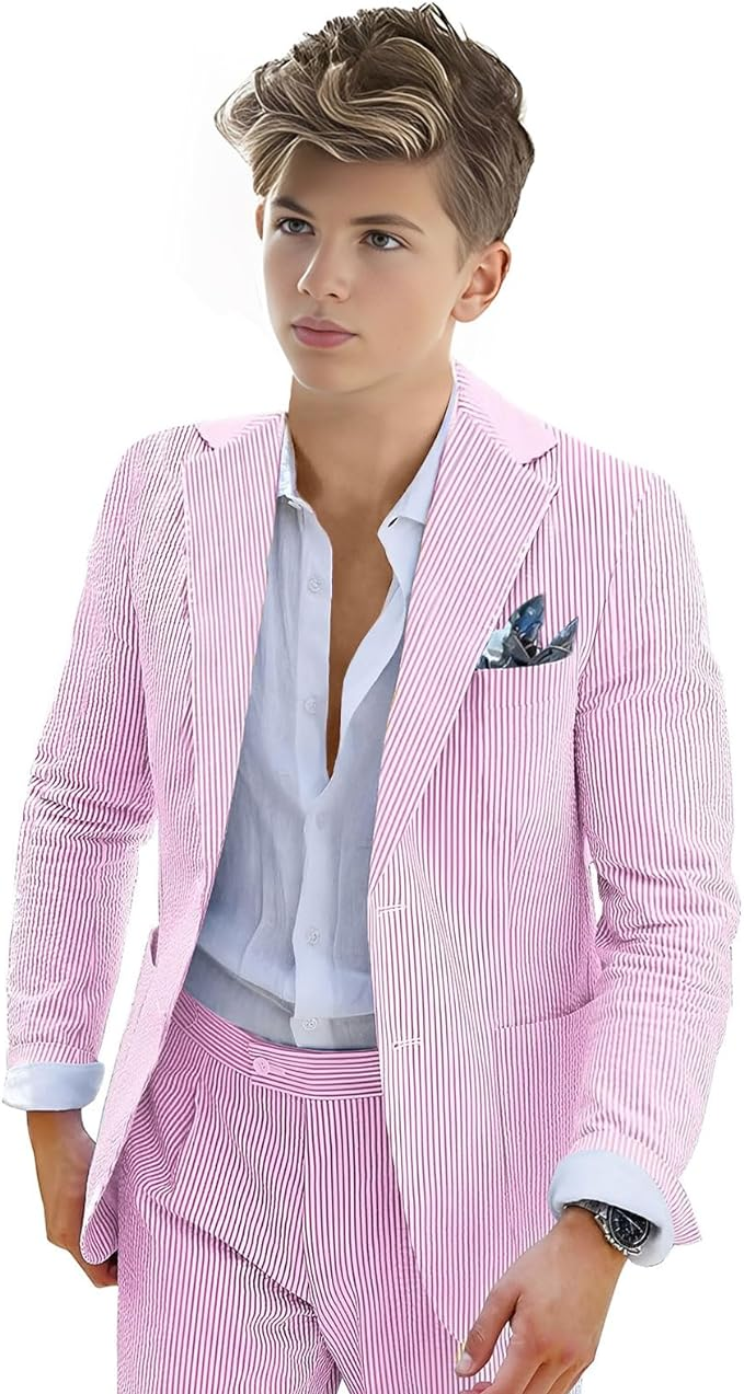 Boys Seersucker Tuxedo 2 Piece Suit