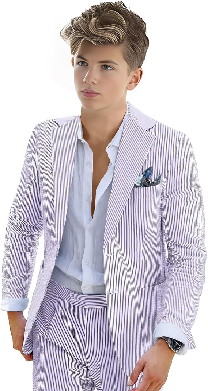 Boys Seersucker Tuxedo 2 Piece Suit