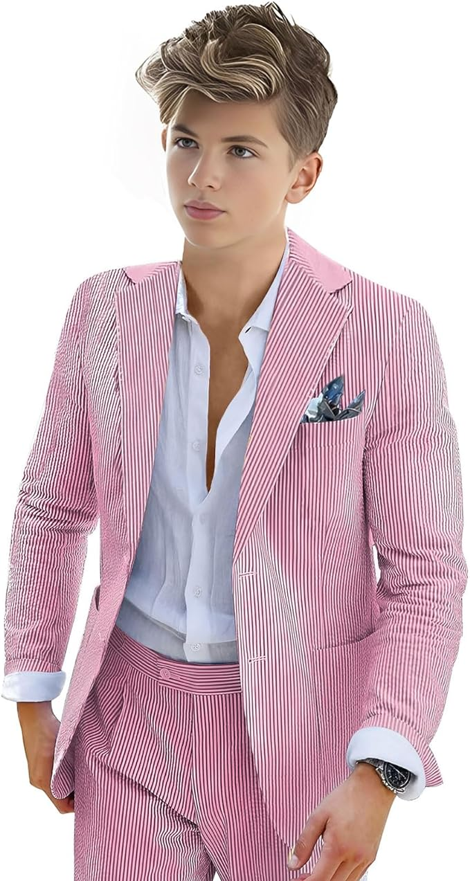 Boys Seersucker Tuxedo 2 Piece Suit