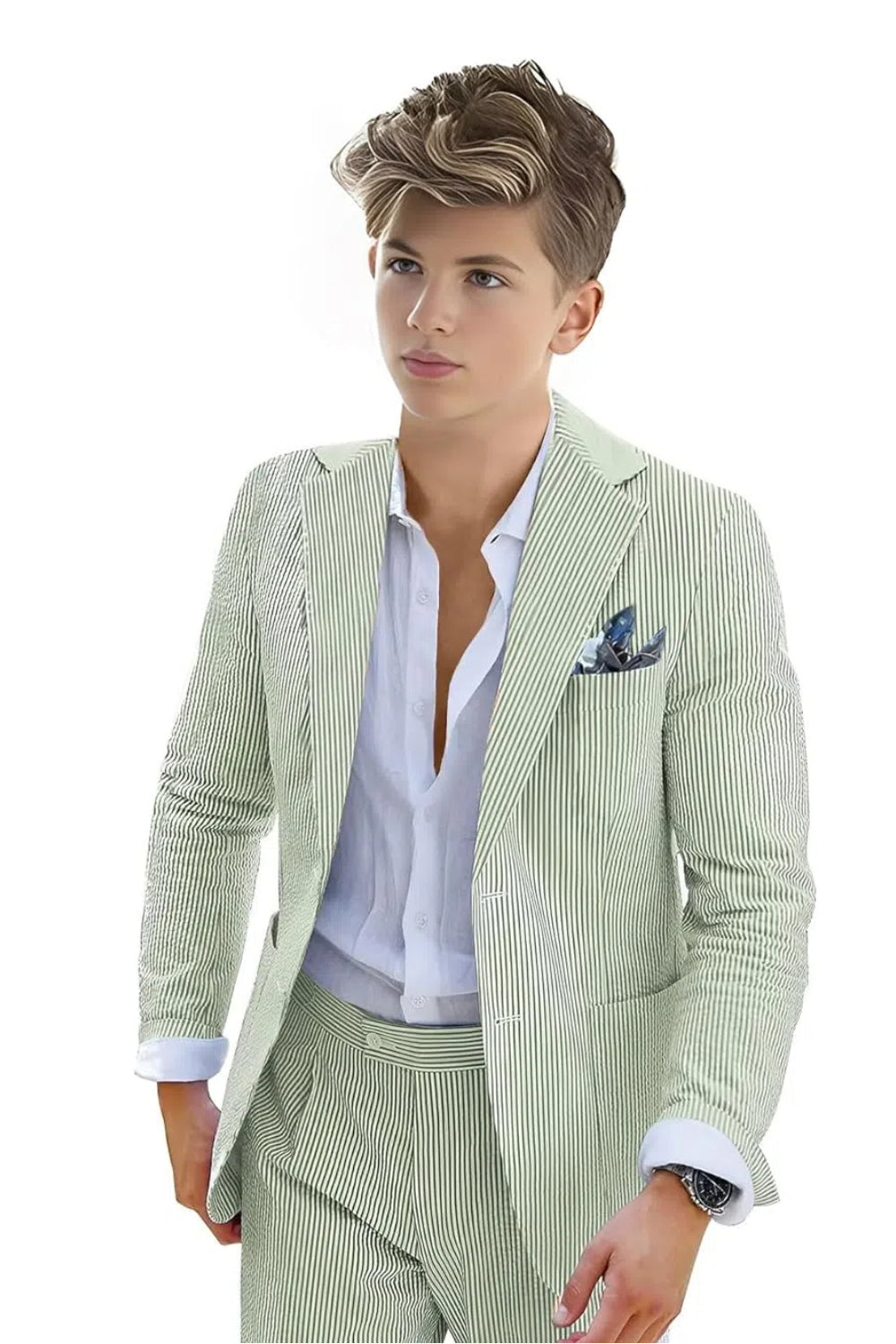 Boys Seersucker Tuxedo 2 Piece Suit