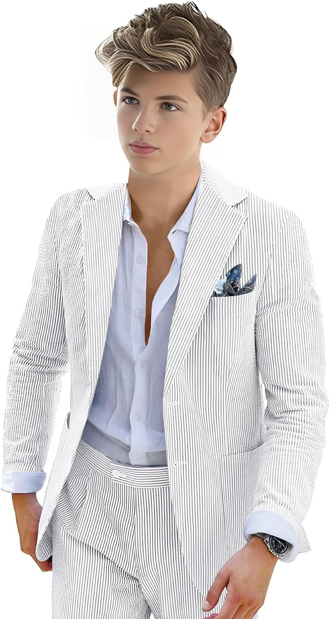 Boys Seersucker Tuxedo 2 Piece Suit