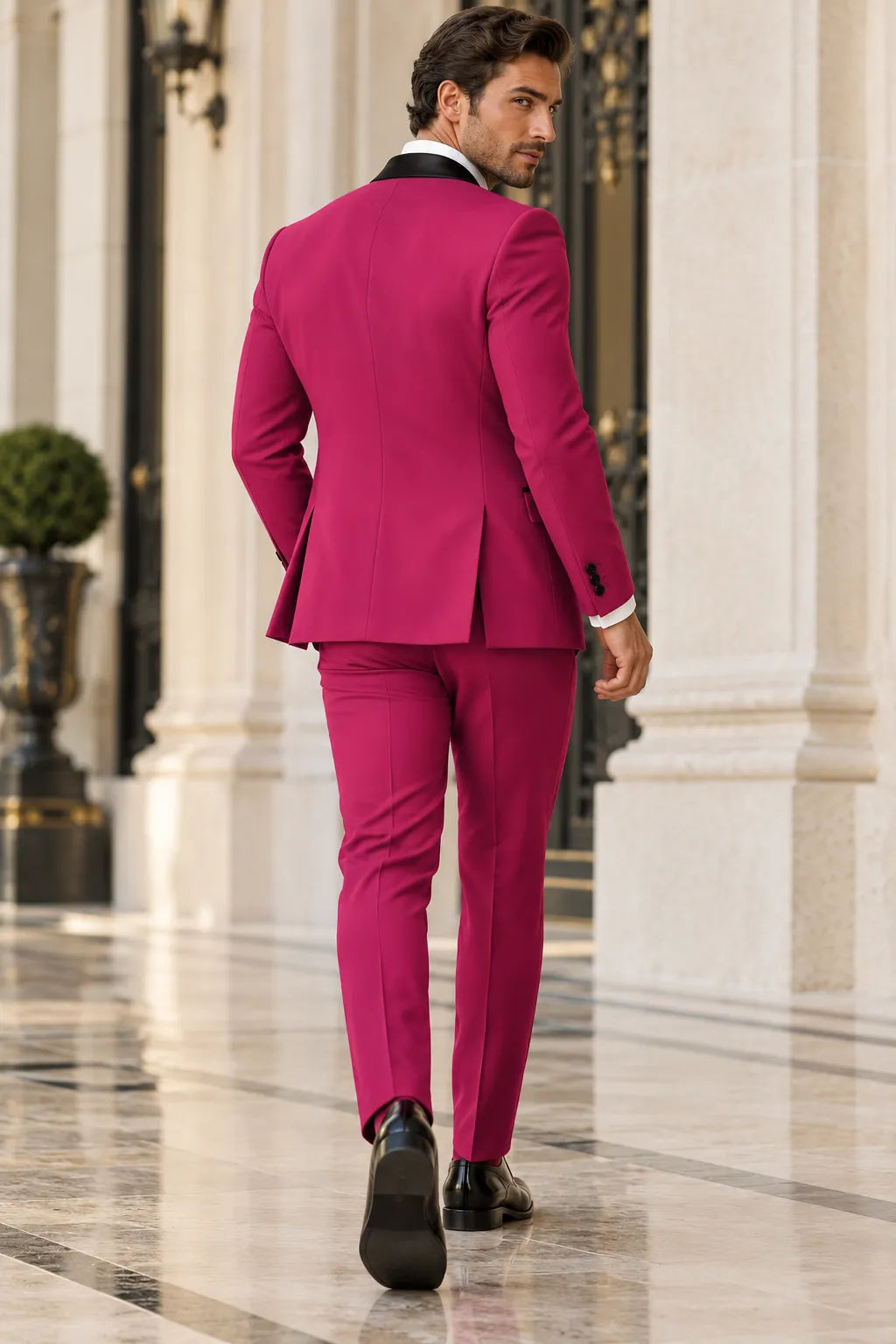 Men's Fuchsia Shawl Lapel 3 Piece Suits