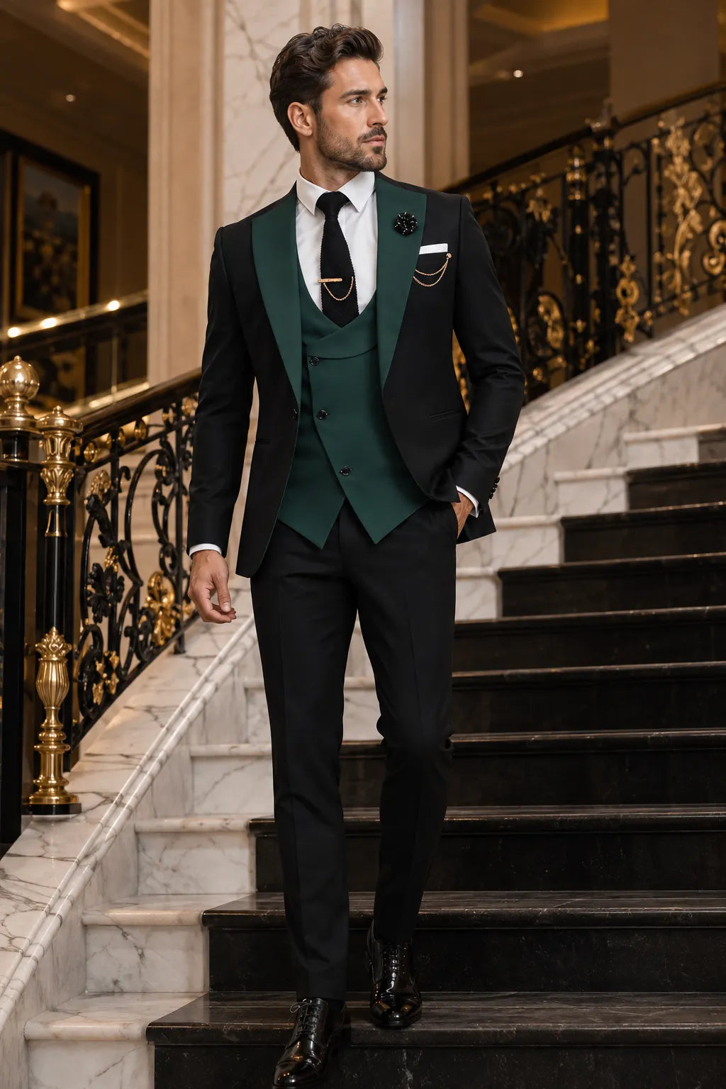 Men's Contrast Shawl Lapel 3 Piece Tuxedo Suit