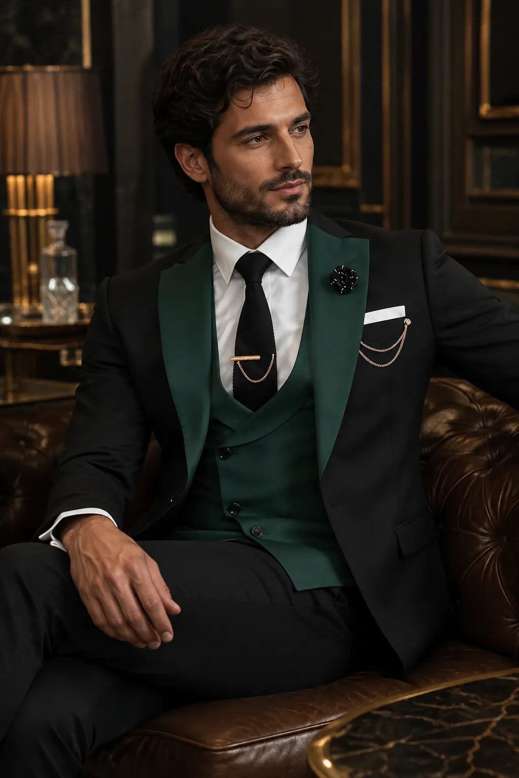 Men's Contrast Shawl Lapel 3 Piece Tuxedo Suit