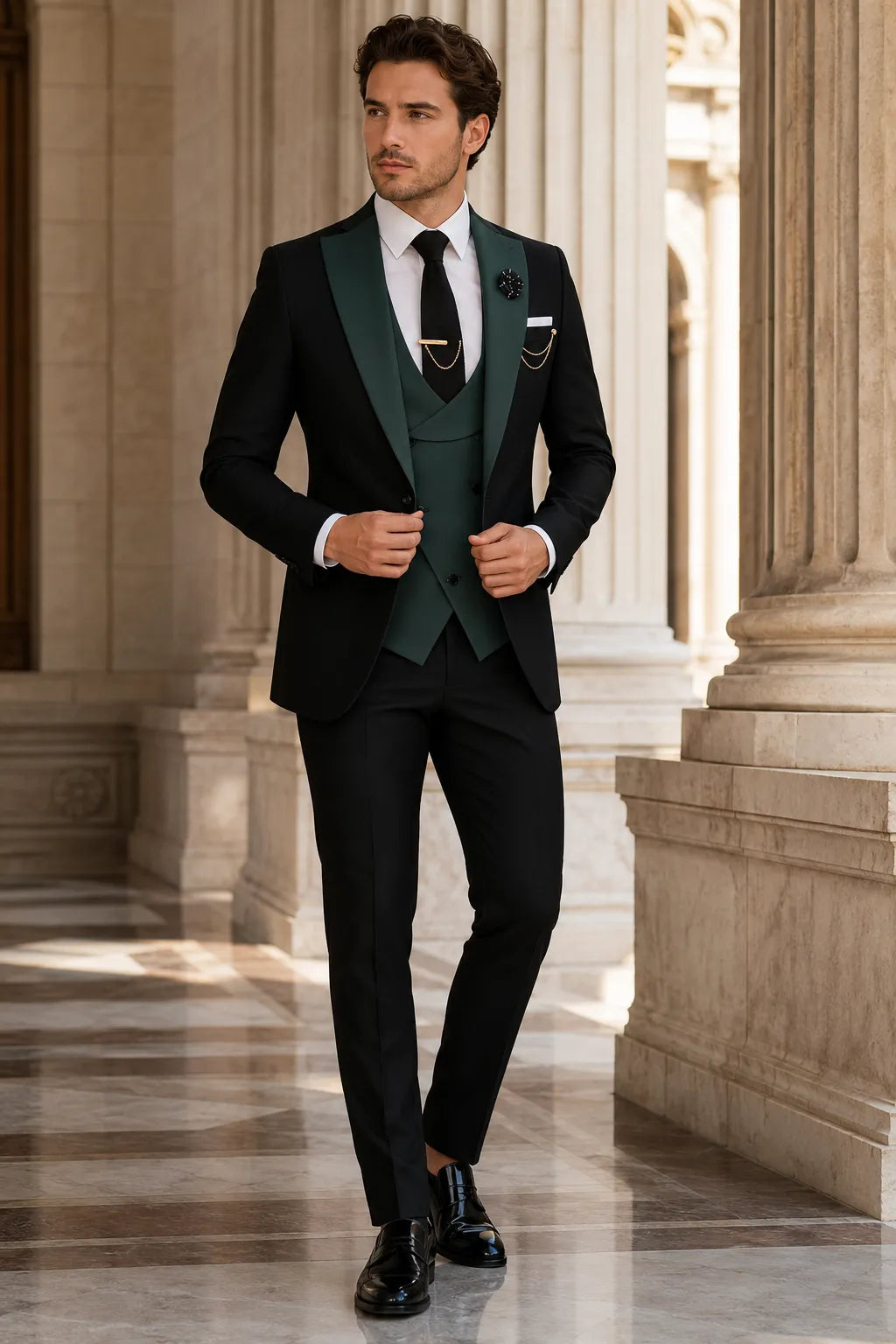 Costume 3 pièces de luxe moderne pour homme avec revers en pointe