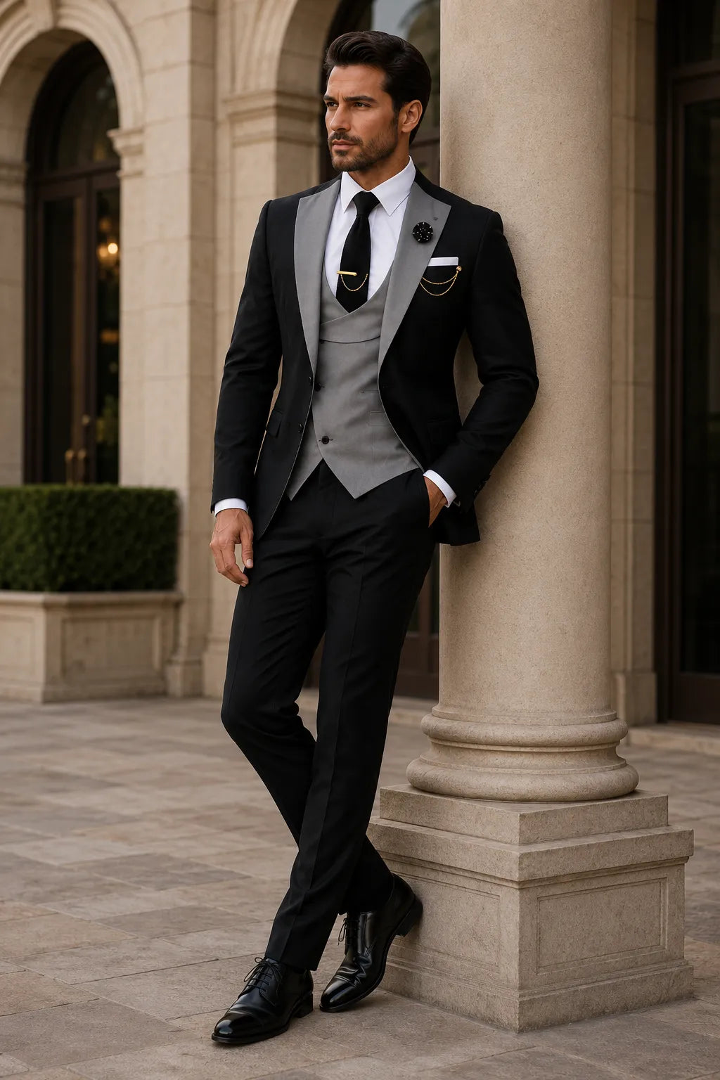 Men's Contrast Shawl Lapel 3 Piece Tuxedo Suit