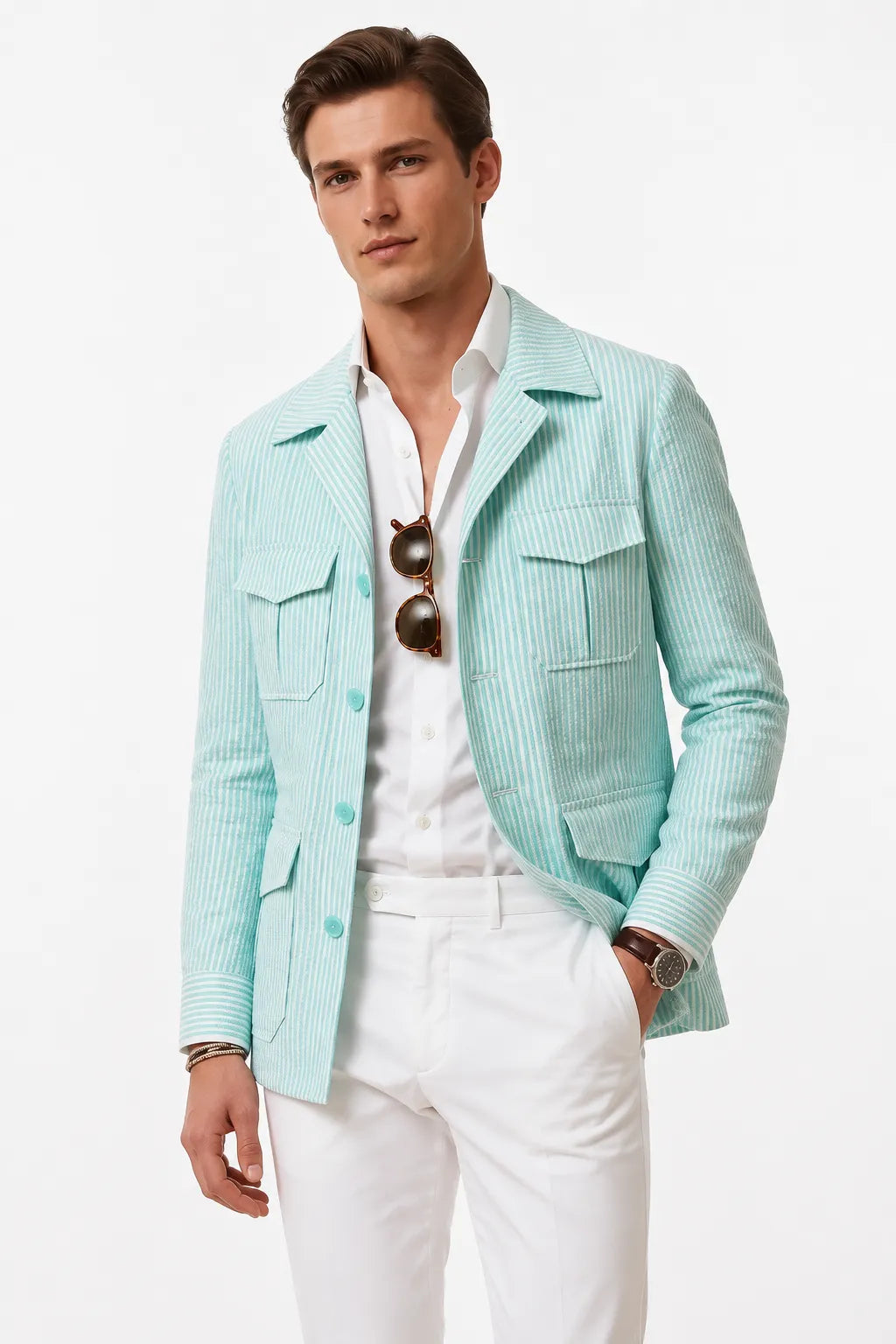 Men's Clean Striped Seersucker 2 Piece Suit