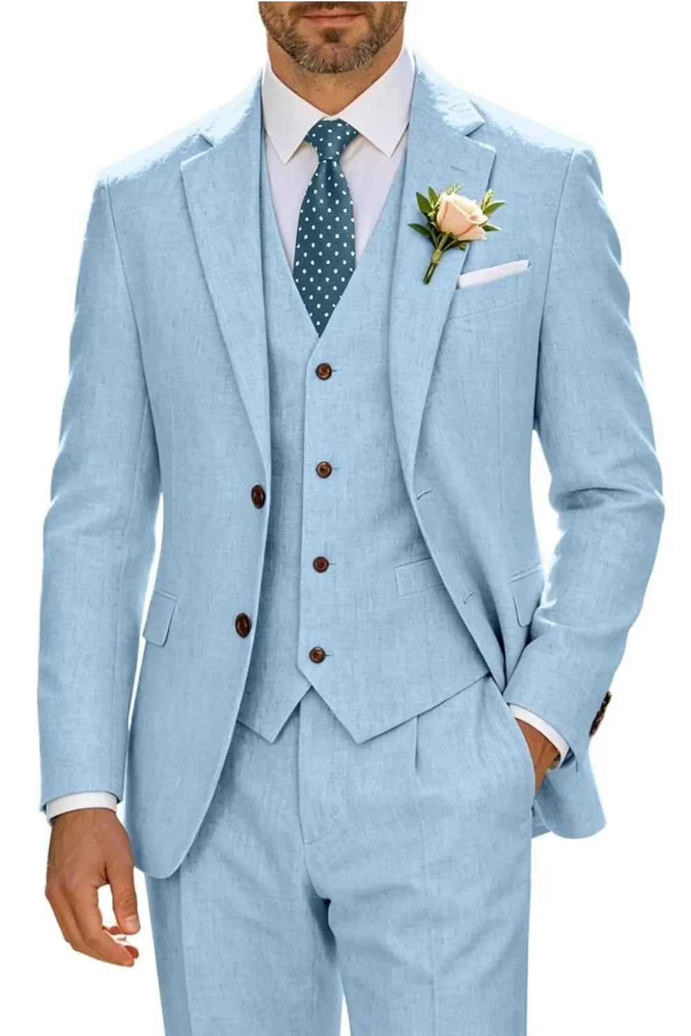 Men's Lightweight Cotton-Linen 3 Piece Suit